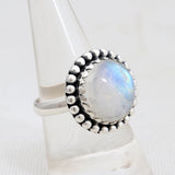 Rainbow Moonstone Silver Rings