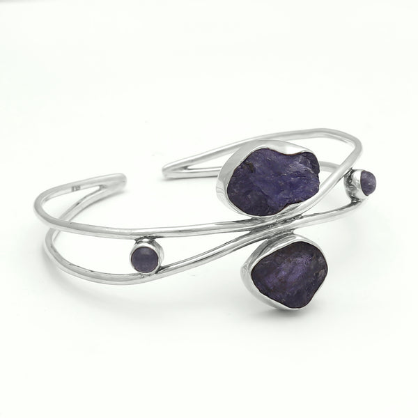 Raw Tanzanite Silver Bangles
