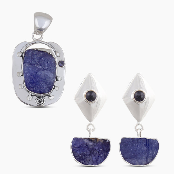 Tanzanite Raw Gemstone 925 Solid Silver Pendant Set