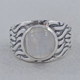 Natural Rainbow Moonstone Silver Rings