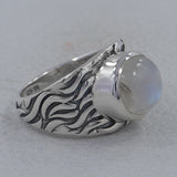 Natural Rainbow Moonstone Silver Rings