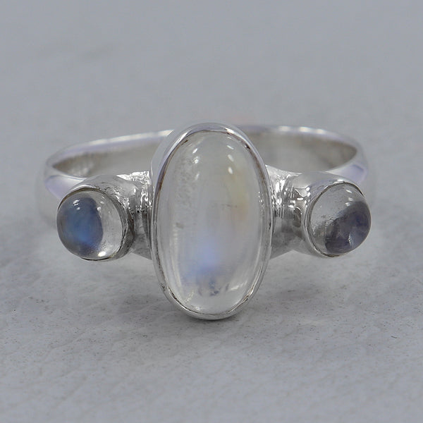 Rainbow Moonstone Silver Rings