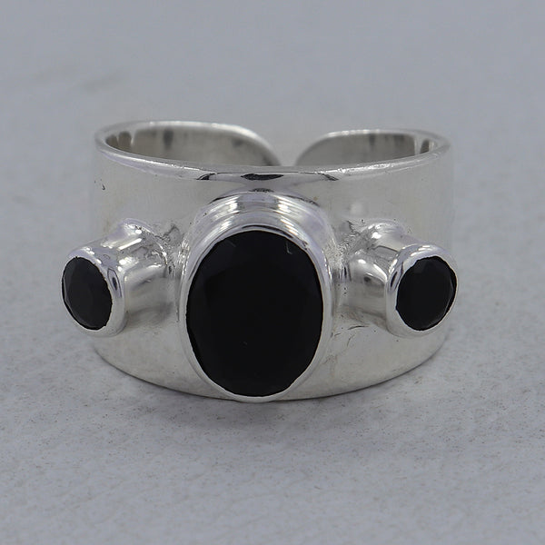 Smoky Quartz Adjustable Silver Ring
