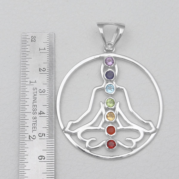 Multi Stone Yoga Meditation Chakra Silver Pendants