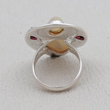 Carved Face Mother of Pearl Silver Ring