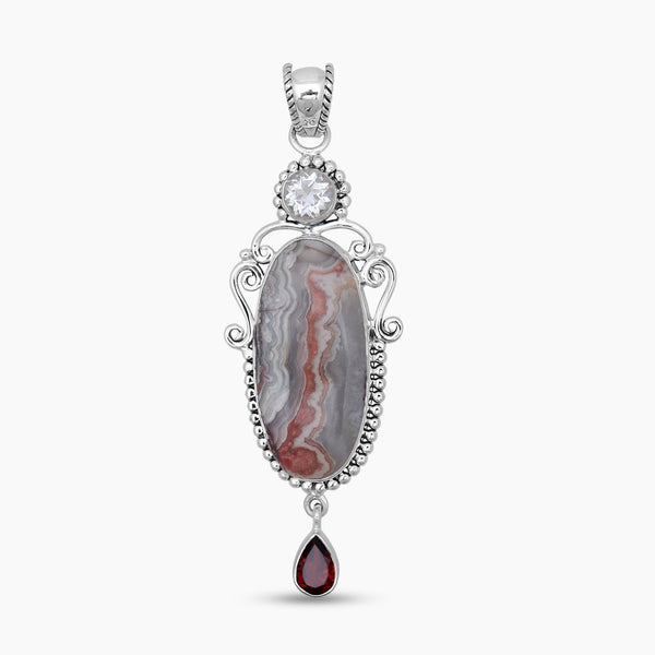 Crazy Lace Agate Silver Pendants