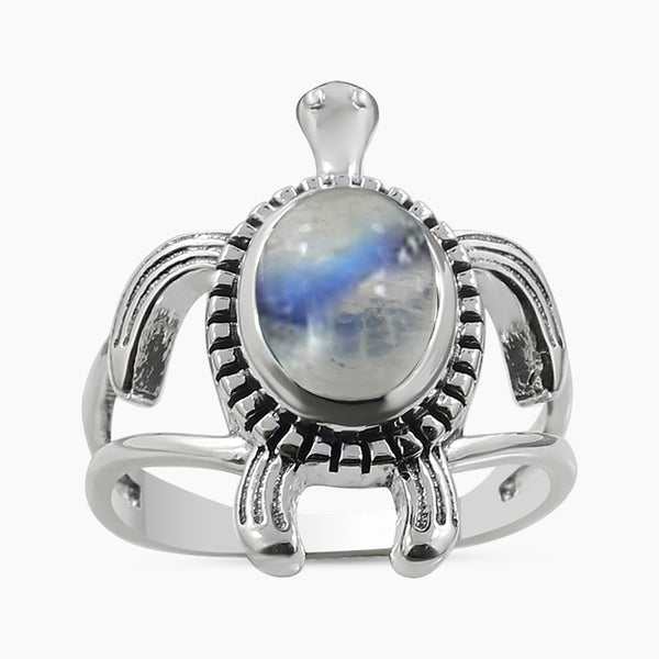 925 Sterling Silver Rainbow Moonstone Turtle Rings