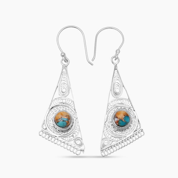 Turquoise Spiny Oyster Silver Earrings
