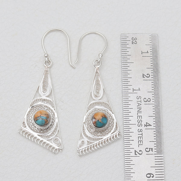 Turquoise Spiny Oyster Silver Earrings