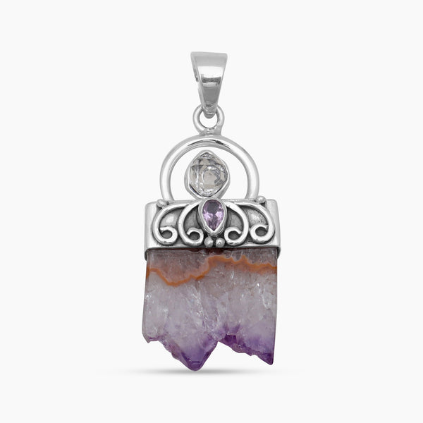 Amethyst Slice Silver Pendants
