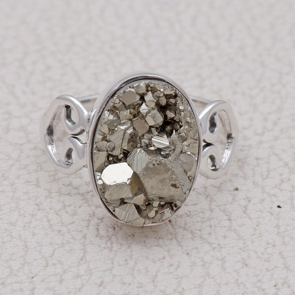 925 Silver Pyrite Druzy Rings