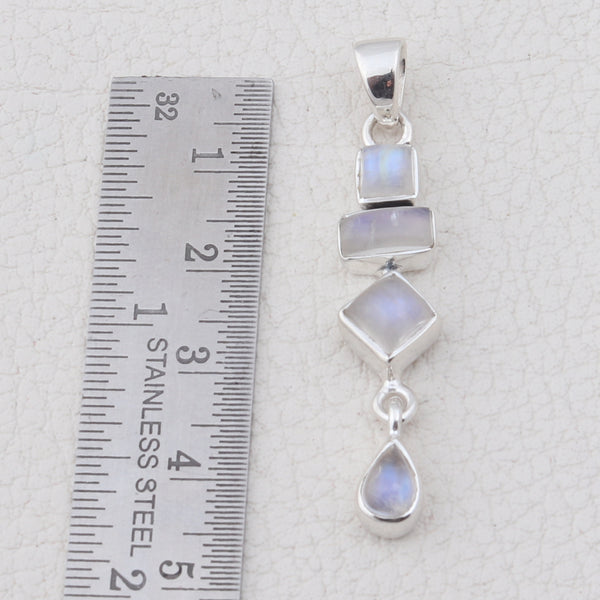 Natural Rainbow Moonstone Silver Pendants