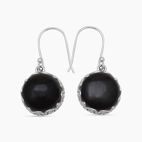 Black Onyx Silver Earrings