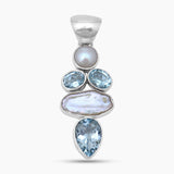 Fresh Water Pearl & Blue Topaz Silver Pendants