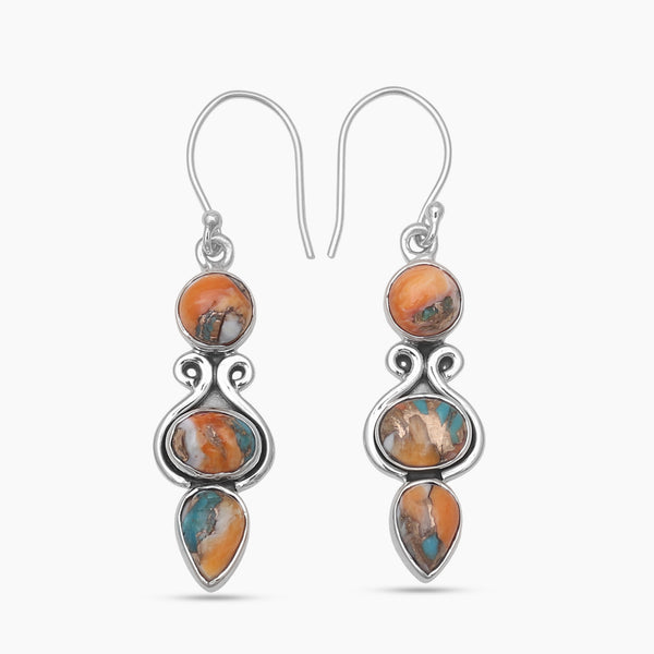 Turquoise Spiny Oyster Silver Earrings