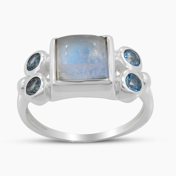 Rainbow Moonstone Silver Rings
