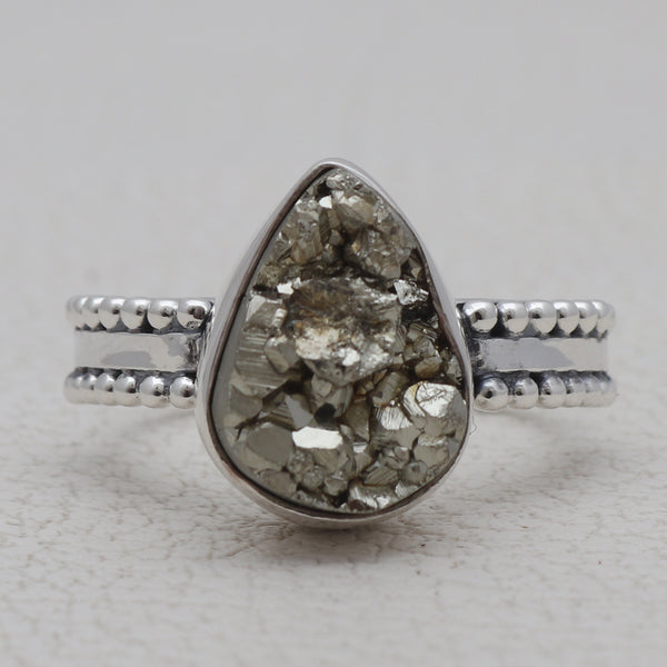 925 Sterling Silver Pyrite Druzy Rings