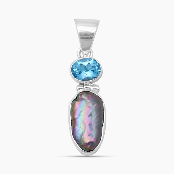 Fresh Water Pearl & Blue Topaz Silver Pendants