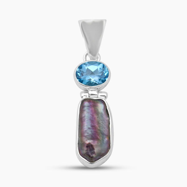Fresh Water Pearl & Blue Topaz Silver Pendants
