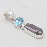 Fresh Water Pearl & Blue Topaz Silver Pendants