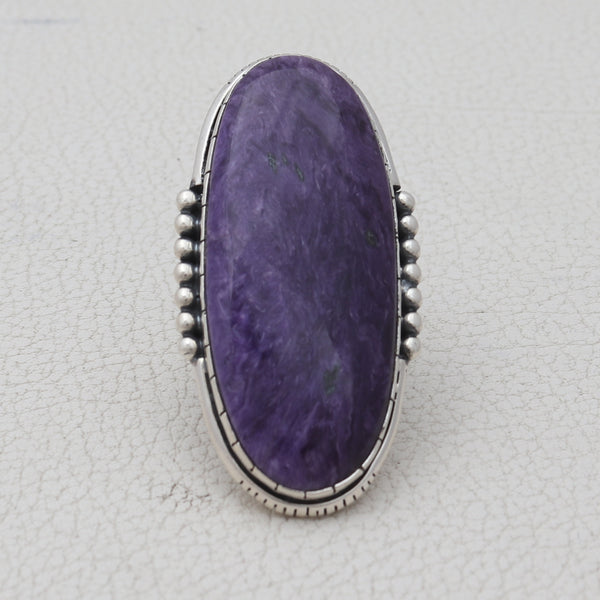925 Sterling Silver Large Charoite Rings