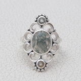 Moss Agate with Green Amethyst Silver Rings