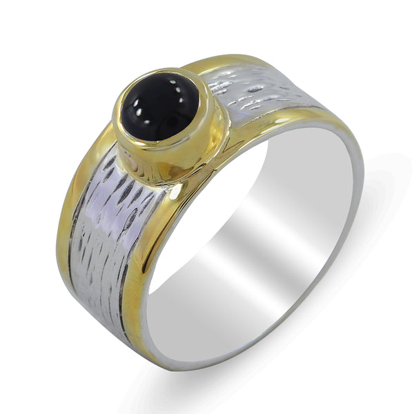925 Sterling Silver Two Tone Black Onyx Rings