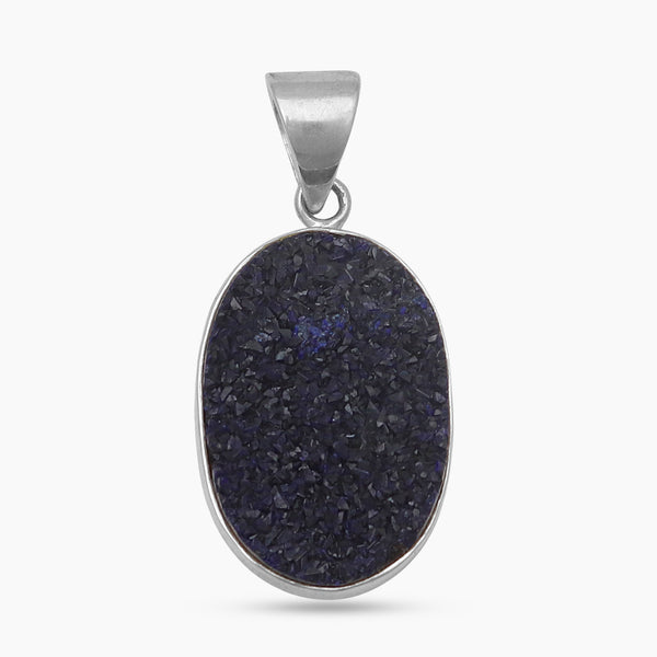 Blue Druzy Quartz Silver Pendants