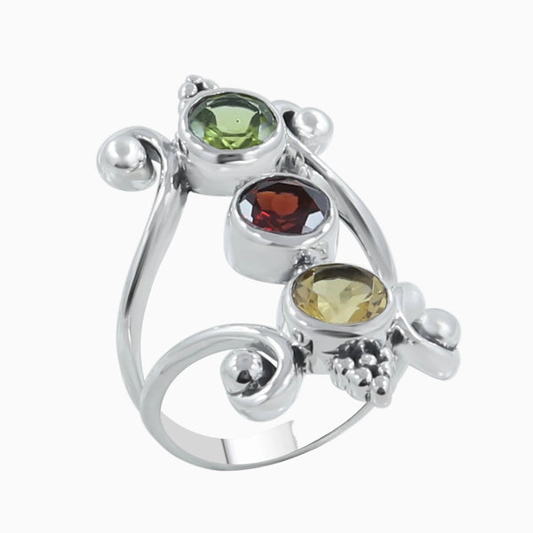 Multi-Gemstones Designer Ring in 925 Sterling Silver