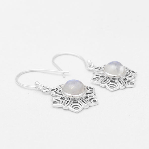 Rainbow Moonstone Silver Earrings
