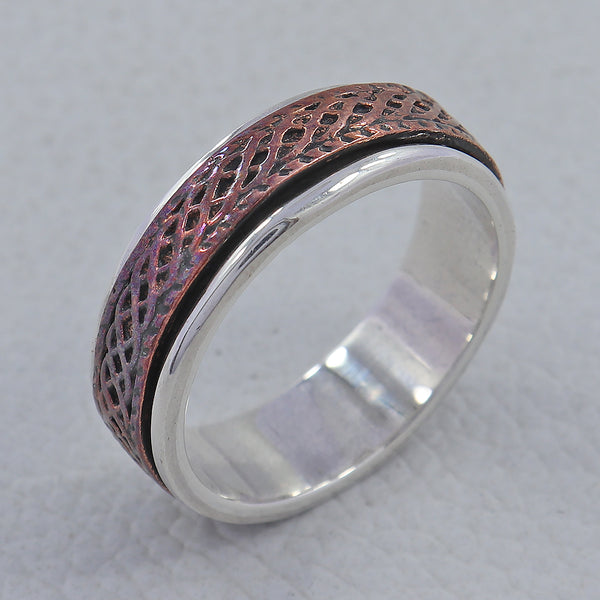 Two Tone 925 Sterling Silver Ring - Dual Tone Band
