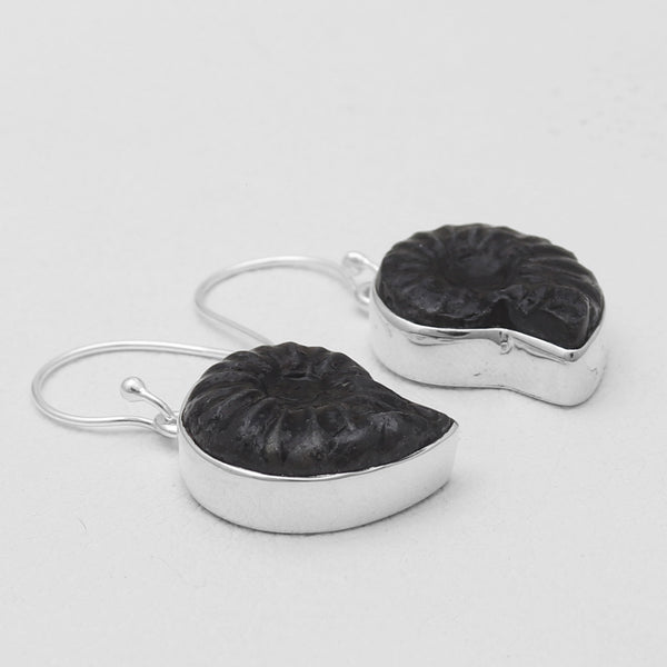 Ammonite Fossil Silver Earrings