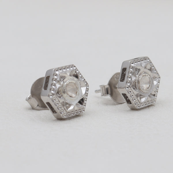 Uncut Diamond Silver Stud Earrings