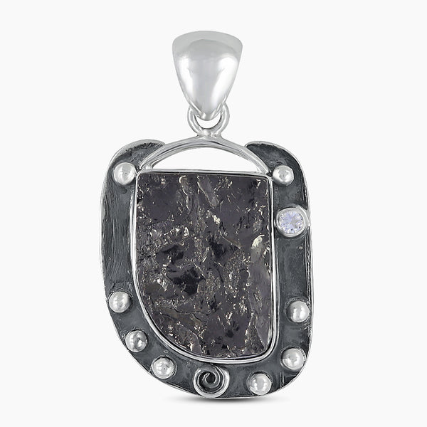 925 Silver Raw Shungite Pendants