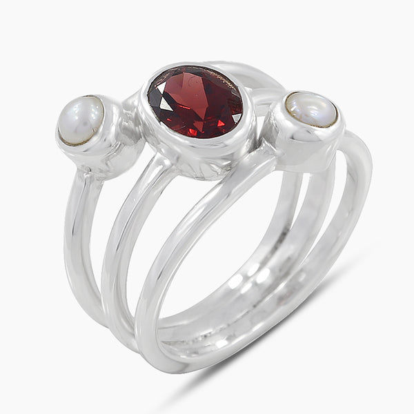 Garnet & Pearl Sterling Silver Rings
