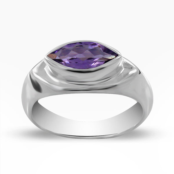 Amethyst Marquise Cut Silver Rings