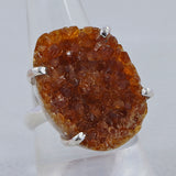 Natural Citrine Druzy Silver Ring