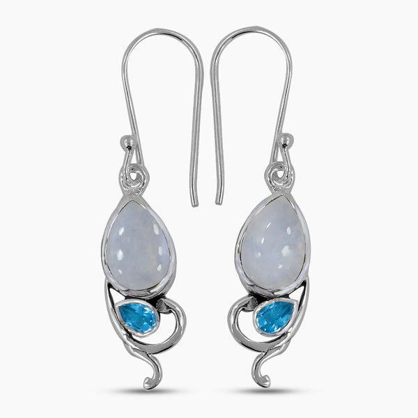Rainbow Moonstone Silver Earrings