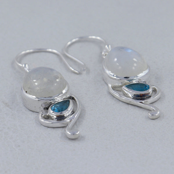 Rainbow Moonstone Silver Earrings