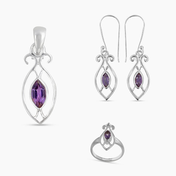 925 Sterling Silver Pendant Set Made with Amethyst Gemstone