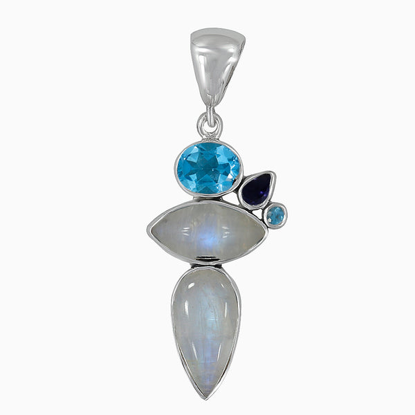 Larimar With Multistone Silver Pendant