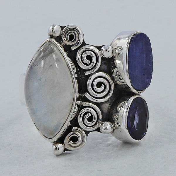 Rainbow Moonstone Silver Rings