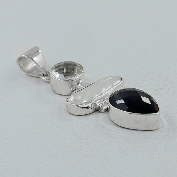 Black Onyx & Pearl Silver Pendants