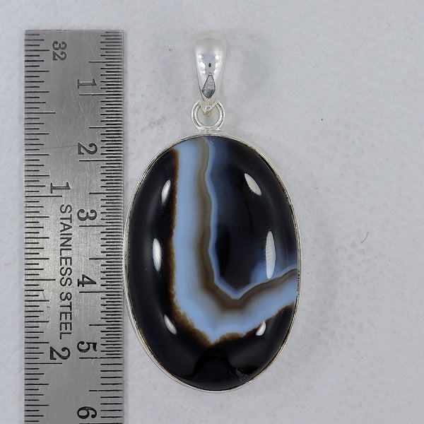 Black Banded Agate Silver Pendants