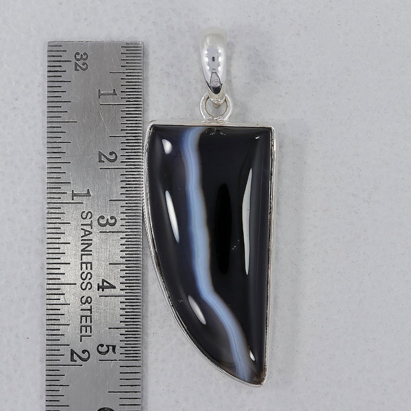 Black Banded Agate Silver Pendants