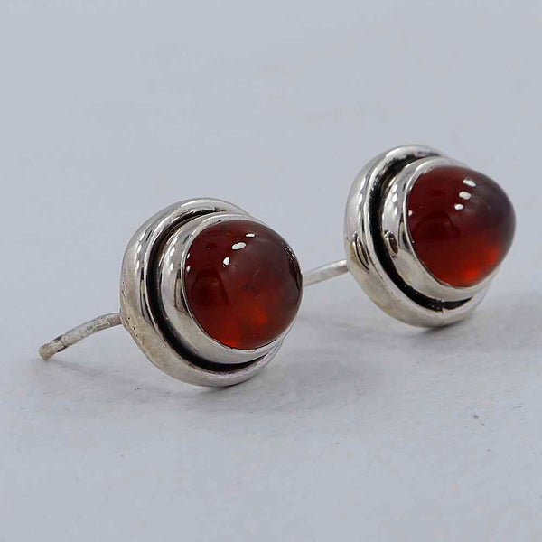 Hessonite Silver Studs Earrings
