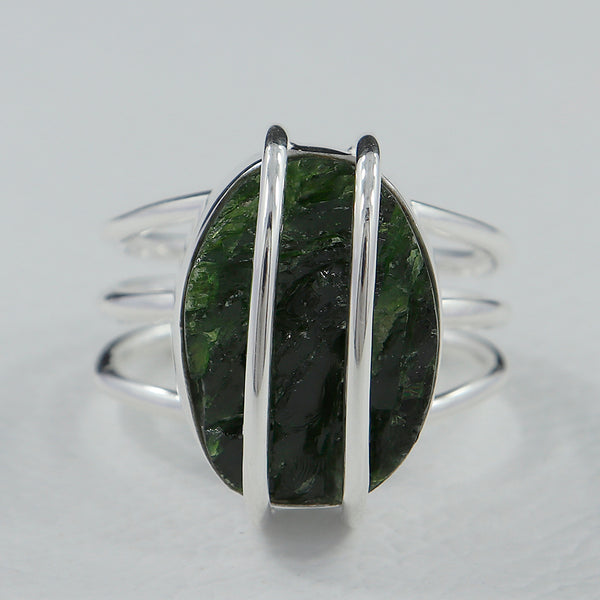 Raw Chrome Diopside Silver Rings