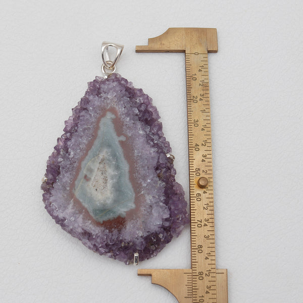 Amethyst Slice Silver Pendants