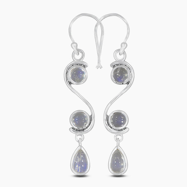 Rainbow Moonstone Silver Earrings