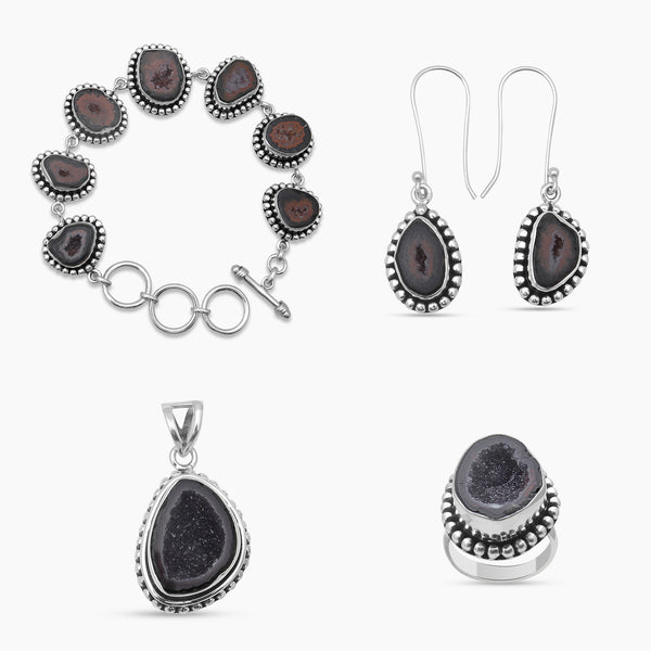 Coconut Druzy Silver Pendant Sets